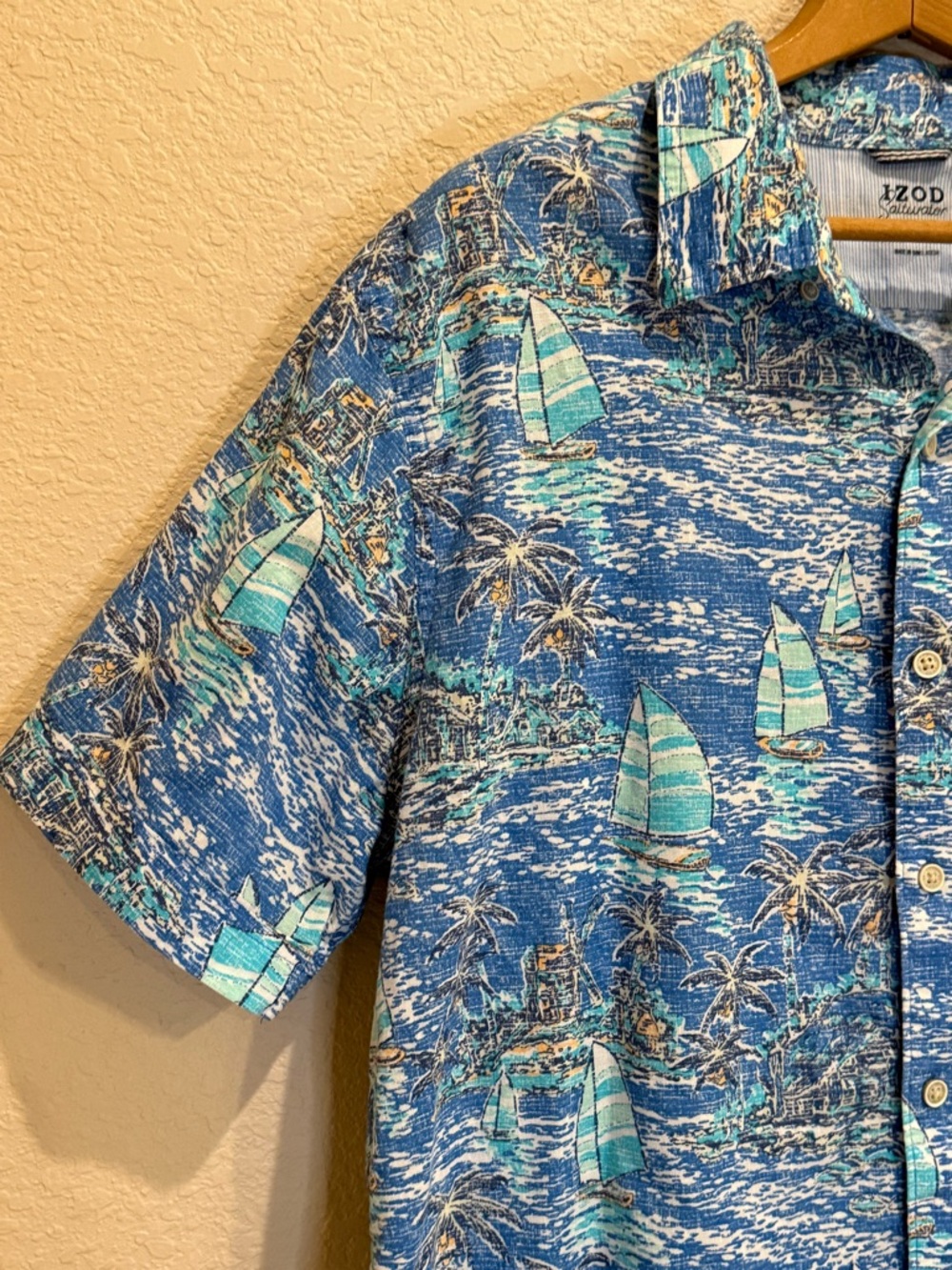 IZOD Saltwater Tropical Sailboat Palm Tree
Button Down Shirt Retro Men's XL - Picture 2 of 12